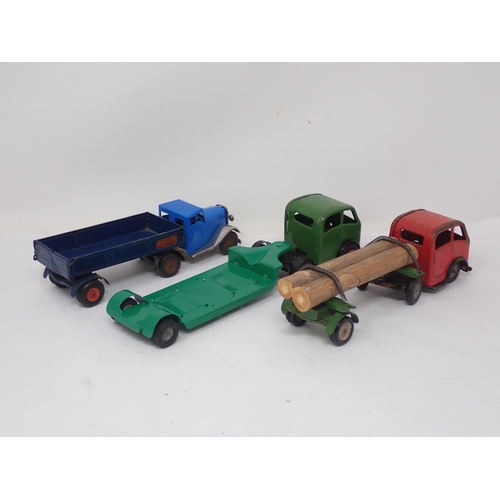 456 - Three Triang Minic clockwork Lorries including Timber Wagonm Low-loader and Articulated Lorry