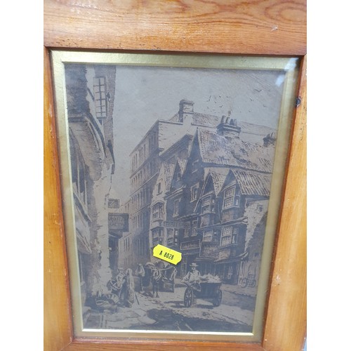 647 - A set of four prints by C.Bird depicting old building, street scenes and Painting by Maurice Greiffe... 