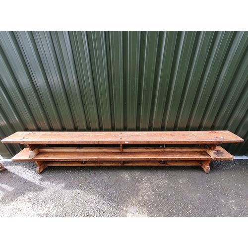 627 - A pair of school gym Benches, 11ft long