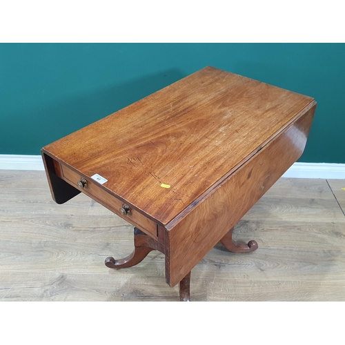 63 - A mahogany dropleaf Sofa Table with two fitted drawers, on turned column and quadruple base, 2ft 10