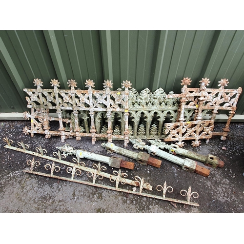 637 - A selection of Vintage Metal Fence Railing Sections, arched and floral decoration, including four po... 