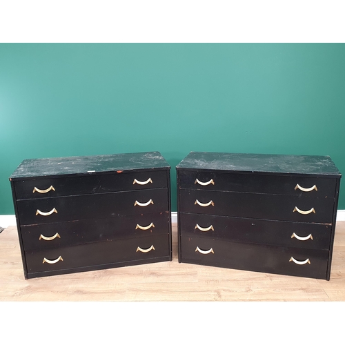 77 - A pair of black painted metal and wooden Chests of four Long Filing Drawers, 28