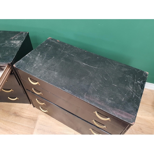 77 - A pair of black painted metal and wooden Chests of four Long Filing Drawers, 28