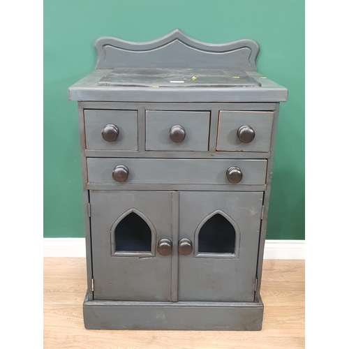 89 - A painted pine slate topped Kitchen Prep Table with raised and shaped gallery back, fitted four draw... 