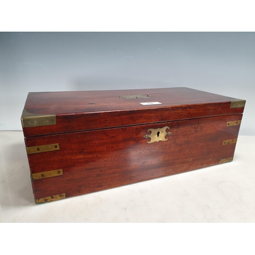 650 - A Victorian Mahogany and brass inlaid military writing slope, fitted secret drawers, 20in wide, 7in ... 