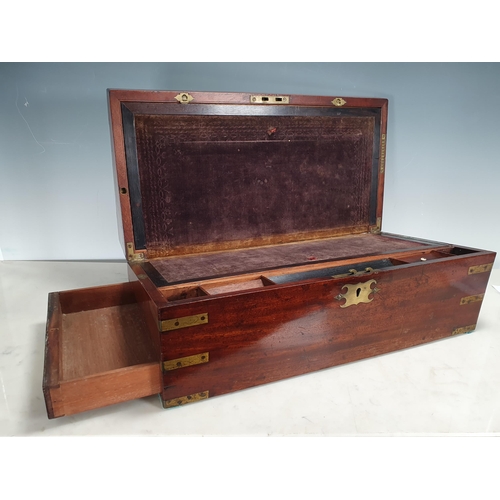 650 - A Victorian Mahogany and brass inlaid military writing slope, fitted secret drawers, 20in wide, 7in ... 