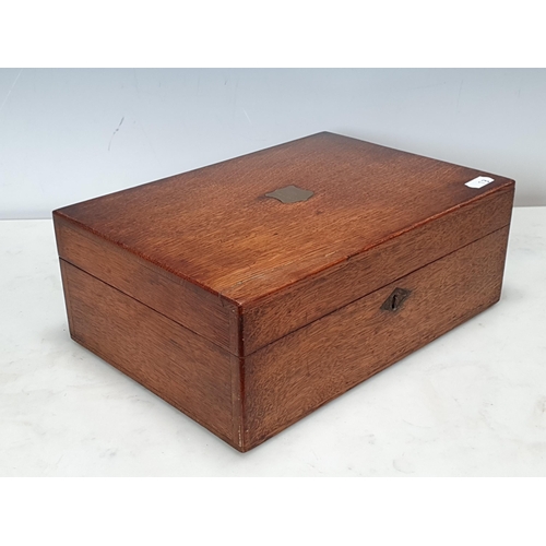 13 - A 19th Century oak Box, a 19th Century rosewood Writing Box (contents missing), and an oak two handl... 