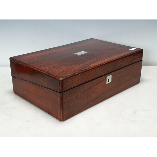 13 - A 19th Century oak Box, a 19th Century rosewood Writing Box (contents missing), and an oak two handl... 