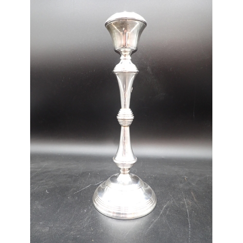 135 - An Elizabeth II silver Pillar Candlestick on circular base, Birmingham 1982, 12in