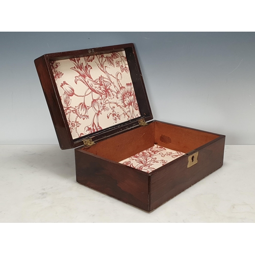 14 - A 19th Century rosewood Box (contents missing) with mother of pearl escutcheon and initials to the t... 