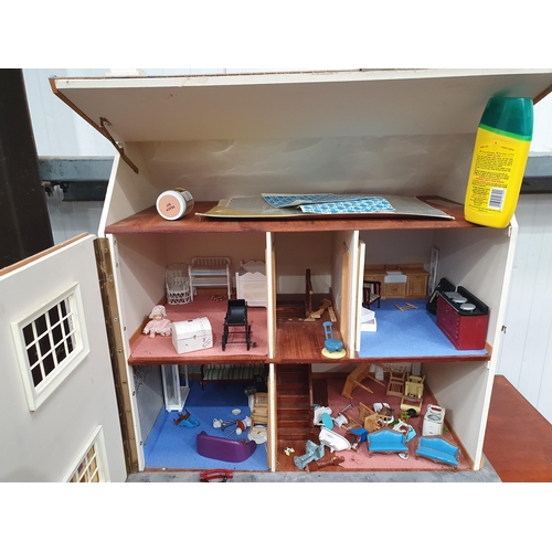 215 - A white painted Dolls House with assorted Furniture and accessories, 2ft 8