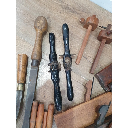 216 - A quantity of Vintage Moulding Planes, a Stanley Hand Drill, Chisels, and other Vintage Tools.