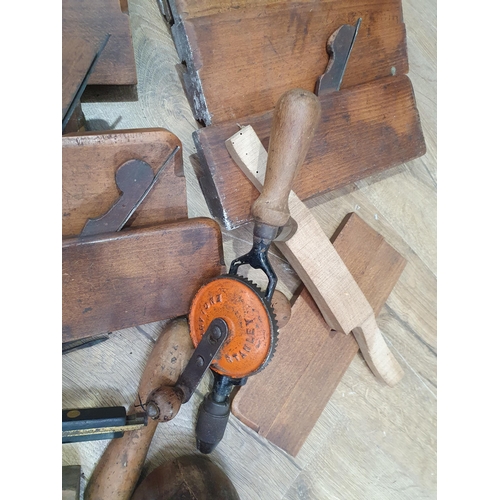 216 - A quantity of Vintage Moulding Planes, a Stanley Hand Drill, Chisels, and other Vintage Tools.