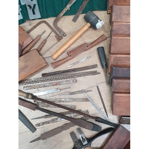 218 - A quantity of Vintage Tools including, Moulding Planes, Stencils, Drill Bits, Chisels, etc.