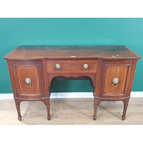 28 - A mahogany and inlaid Sideboard with single fitted drawer, flanked by pair of cupboard doors with li... 