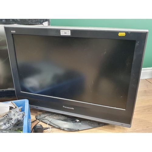 34 - A Technika Television, a Panasonic Television, DVD Player, Remotes, Telephone, two TV Wall Brackets,... 