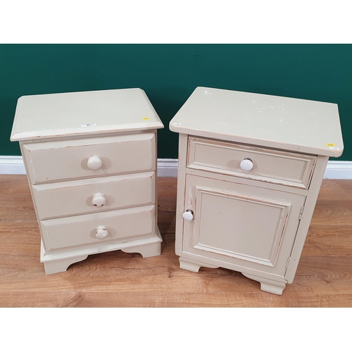 35 - A cream painted Bedside Chest of three Drawers, 23