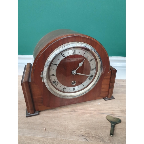 38 - A Mantel Clock with pediment, another Mantel Clock and a Circular Wall Clock by 