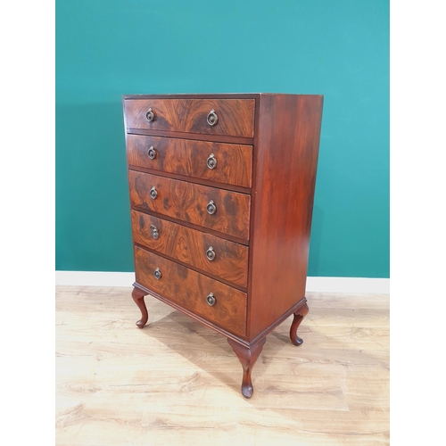 42 - A Bedroom Chest of Five Drawers on cabriole supports, 4ft High x 2ft 6