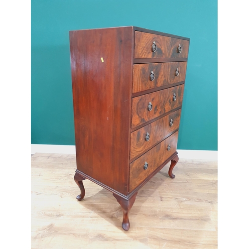 42 - A Bedroom Chest of Five Drawers on cabriole supports, 4ft High x 2ft 6