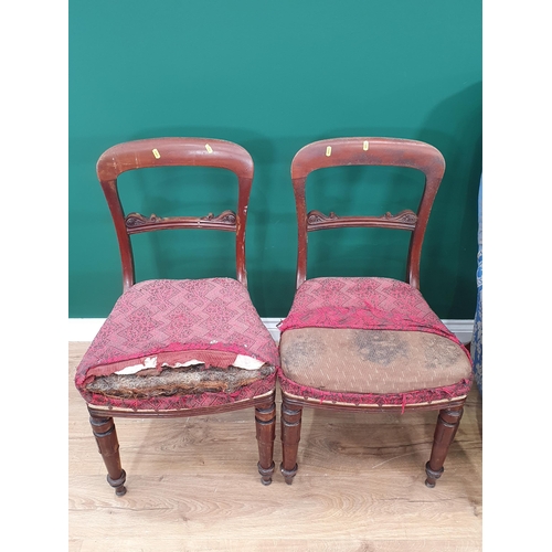 54 - A blue button back upholstered Nursing Chair, a pair of mahogany framed upholstered Chairs stamped 