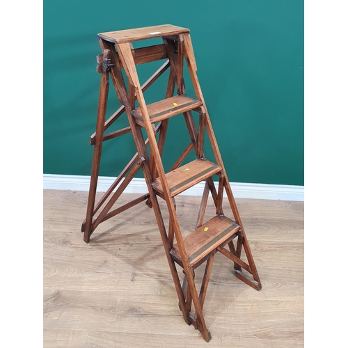 544 - A set of antique mahogany and brass mounted folding steps, stamped (Woodware 