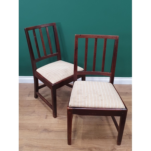 546 - A pair of 18th Century yew wood Side Chairs with bar backs, drop-in seats and squared supports and s... 