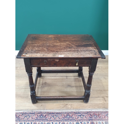 57 - An 17th Century and later oak Side Table fitted single drawer on turned supports and square stretche... 