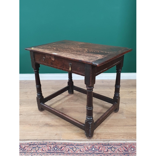 57 - An 17th Century and later oak Side Table fitted single drawer on turned supports and square stretche... 