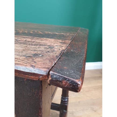 57 - An 17th Century and later oak Side Table fitted single drawer on turned supports and square stretche... 