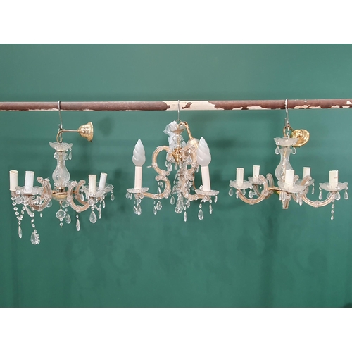 595 - Three glass Chandeliers with brass mounts