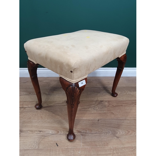 596 - beige upholstered Stool on carved supports.