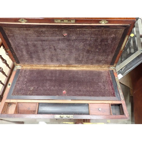 650 - A Victorian Mahogany and brass inlaid military writing slope, fitted secret drawers, 20in wide, 7in ... 