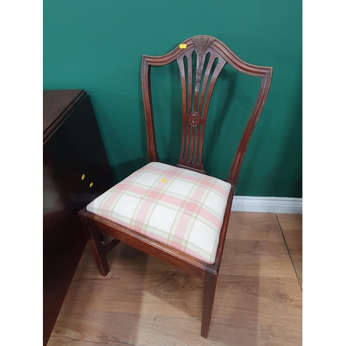 465 - A 19th Century mahogany Dropleaf Table and two mahogany framed Single Chairs with upholstered drop i... 