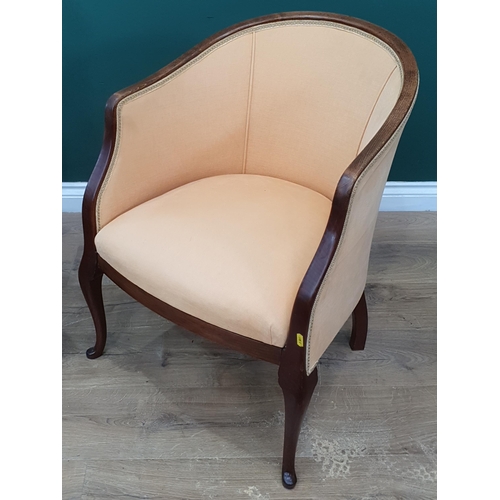 490 - A mahogany Single Dining Chair with upholstered drop in seat and a yellow upholstered Elbow Chair.