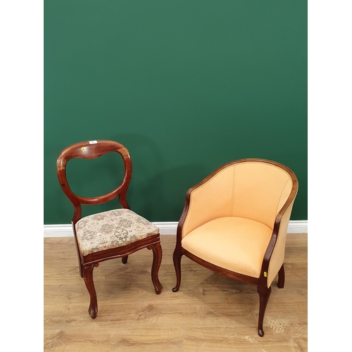 490 - A mahogany Single Dining Chair with upholstered drop in seat and a yellow upholstered Elbow Chair.