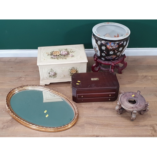 585 - A mahogany swing Dressing Table Mirror on plinth base, another Dressing Mirror, an oak folding Cake ... 