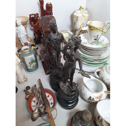 381 - A Burleigh Art Deco part Coffee Service, Pan pattern, some A/F, carved Figures and Busts, a pair of ... 