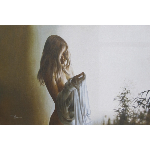 409 - GRAHAM ISSON. Standing Nude; and Contemplation, signed, oil on canvas, unframed, 24 x 30in; two (2).... 