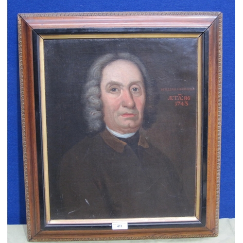 411 - ENGLISH SCHOOL, 18th CENTURY. Portrait of a Gentleman, said to be William Horrocks, with inscription... 