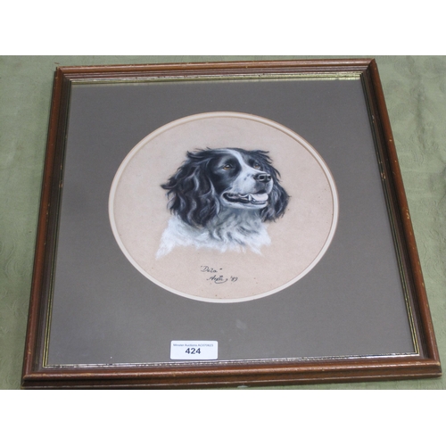 424 - ENGLISH SCHOOL. Portrait study of a black and white Springer Spaniel, signed with symbol and dated 1... 