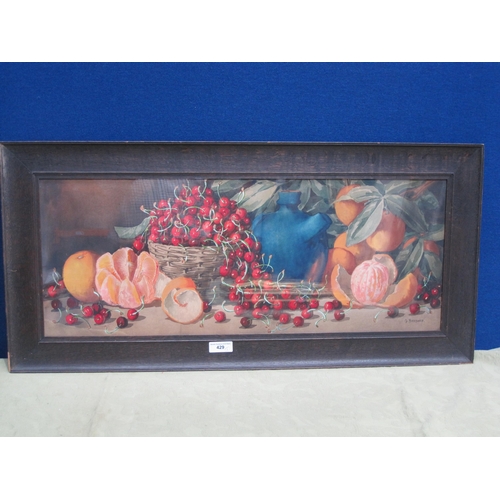 429 - GIOVANNI BARBARO. Still Lifes of assorted fruit on ledges, signed, watercolour, 12½x 32in; a pair (2... 