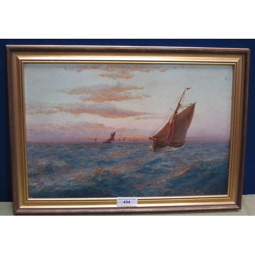 434 - THOMAS LUCOP. A Fishing Fleet at Sunset, signed and dated (18)98, oil on board, 12 x 18in