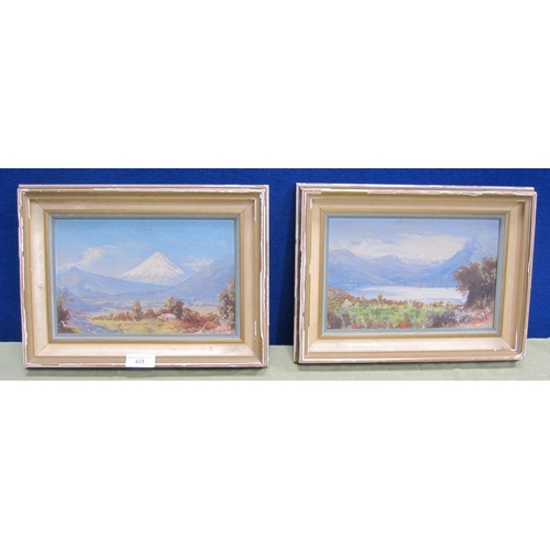 435 - J. OQUENDO. Ecuadorian Landscape; and Laguna San Pablo (Ecuador), signed, oil on canvas, 8 x 12in; a... 