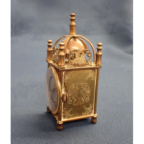 201 - A miniature brass Lantern Clock, 4in