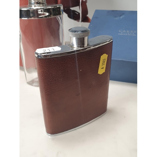 211 - A Carrs silver Coaster, a Barnsbury design triple Spirit flask in leather case and a Hip Flask