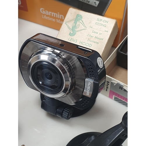 220 - A Garmin DriveSmart 50 in box, a Dash Cam, a Monocular, a Film Tank, a Camera Flash, a Miniature Cam... 