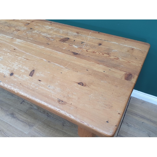 26 - A modern pine Kitchen Table on turned supports, 6ft Long x 3ft Wide x 2ft 7