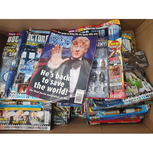 272 - Two Boxes of Doctor Who related items including, Magazines, Keyrings, Toys, DVD's etc.