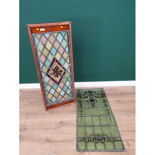 28 - A leaded glass Panel with central Bird design, 3ft 10